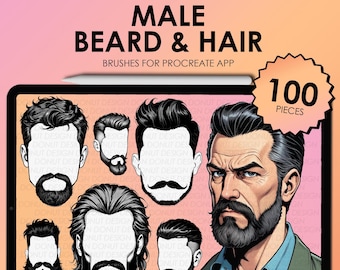 Male Procreate hair stamps | Procreate beard stamps | Procreate mustache stamps