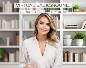 White bookshelf Zoom background home office | Home office virtual background bookcase | Home office zoom backgrounds