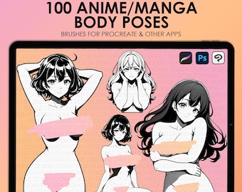 Manga Procreate pose stamps | Procreate manga pose stamps | Anime Procreate body stamps | Photoshop manga brushes | Clip Studio manga