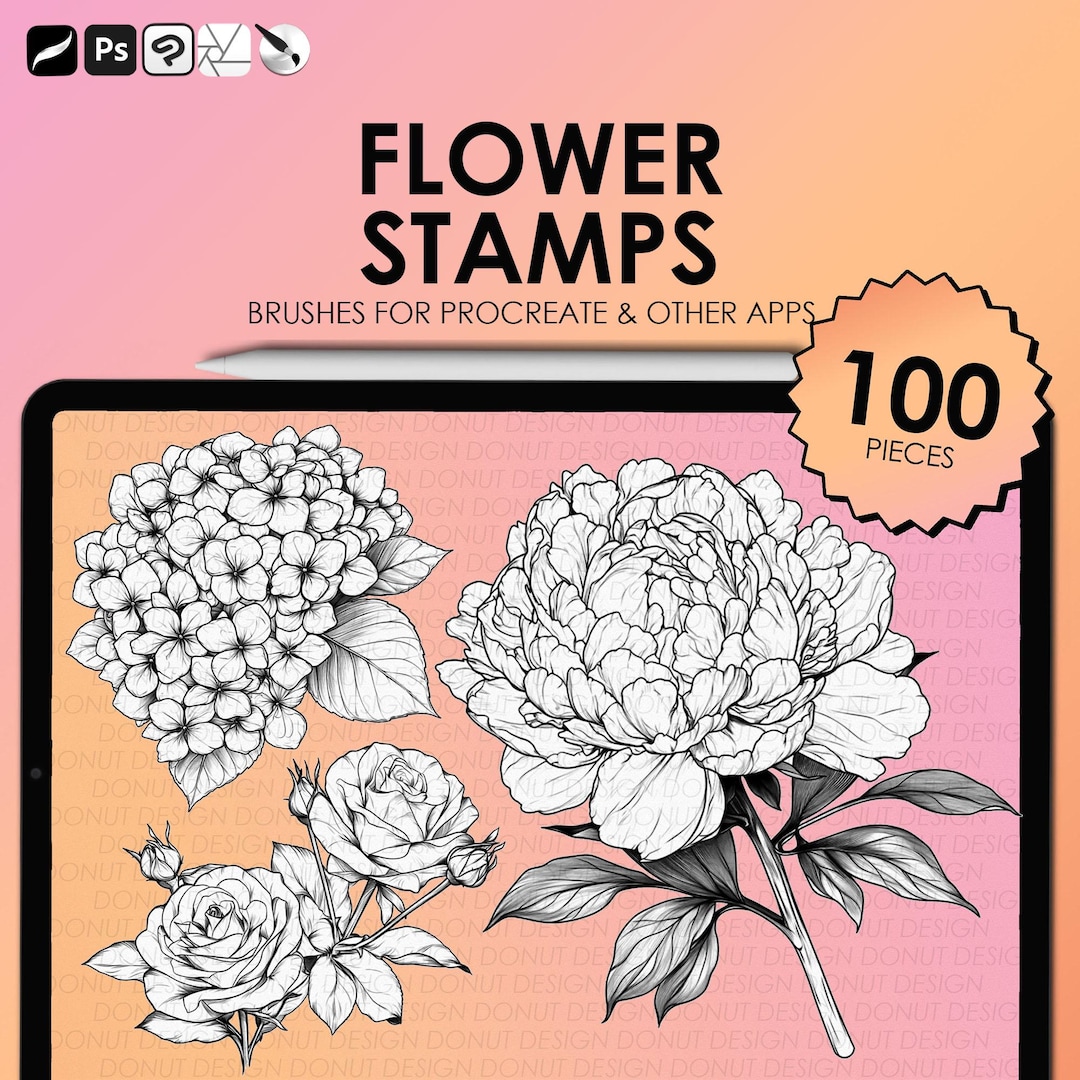 Procreate Flower Stamps | Flower Procreate Brushes | Photoshop Flower ...