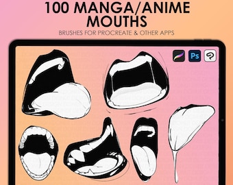Manga Procreate mouth stamps | Procreate anime mouth stamps | Manga Photoshop mouth brushes | Clip Studio manga mouth stamps