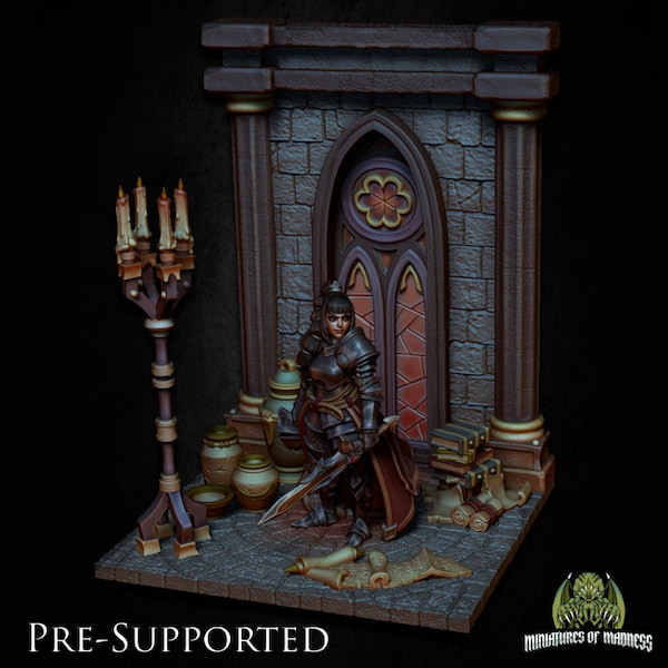 Ester Sunwalker, Temple Diorama  Miniatures of Madness, RPG Scene Resin Miniature.