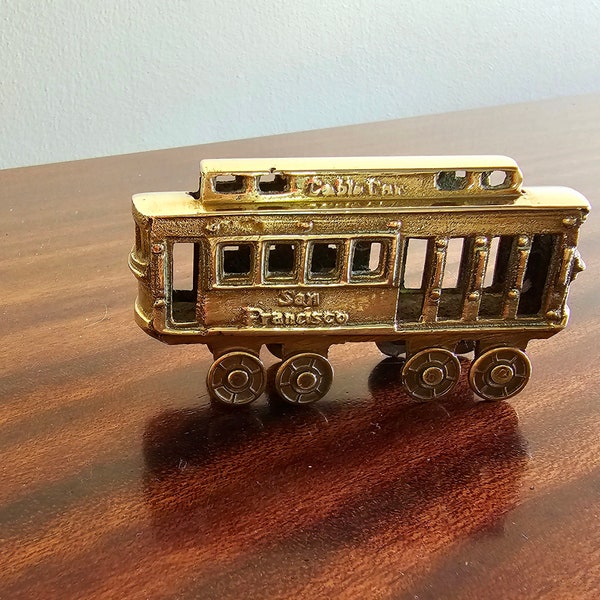 Brass San Francisco Cable Car with Moveable Wheels - Brass San Francisco Trolley - Vintage Brass Trolley - Mid Century Modern Decor