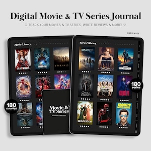 Digital Movie & TV Series Journal DARK MODE | Digital Media Journal | Digital Movie Planner | Film Planner | Movie Log | Goodnotes Planner