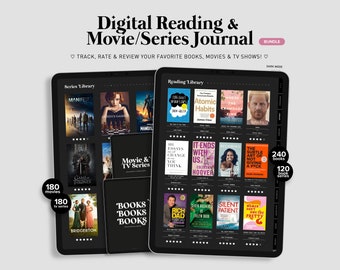 Digital Reading & Movie/TV Series Journal BUNDLE Dark Mode | Reading Planner | Book Tracker | Reading Log | Movie Planner | TV Journal