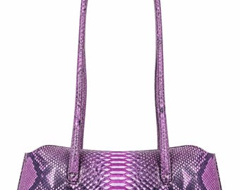 Bolso de mano de auténtica piel de pitón, bolso de lujo morado de piel de serpiente para mujer, bolso de piel de serpiente, bolso de piel de pitón, bolso de hombro llamativo, regalo