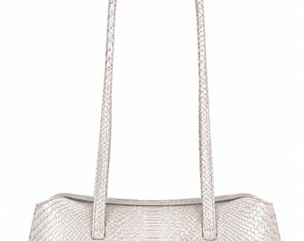 Bolso de mano de piel de pitón auténtica, bolso de lujo de piel de serpiente blanca para mujer, bolso de piel de serpiente, bolso de piel de pitón, bolso de hombro llamativo, regalo