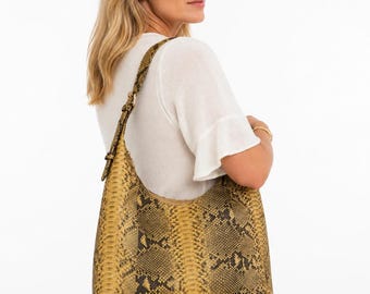 Bolso Hobo de Piel de Pitón Auténtica – Bolso de Hombro de Piel de Serpiente de Lujo – Bolso de Mano de Piel Exótica para Mujer – Pieza Llamativa,