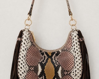 Bolso de mano artesanal de piel de serpiente auténtica – Bolso exótico de pitón – Bolso de hombro artesanal de primera calidad, bolso de piel de serpiente salvaje, bolso de lujo