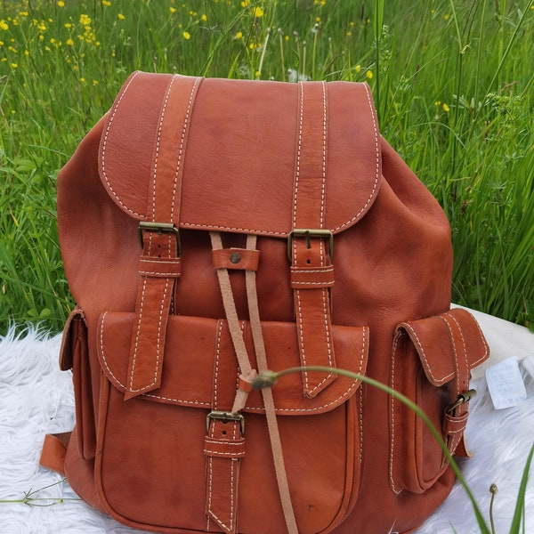 Handmade Moroccan leather backpack, handicraft, travel, holiday, weekend bag, leather bag, sports bag, weekend bag, Mod, bag, sports bag