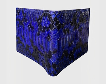 Tarjetero de auténtica piel de serpiente, pitón azul auténtica, regalo para él, cartera de piel de serpiente, cartera de pitón, regalo de Navidad, regalo artesanal para él