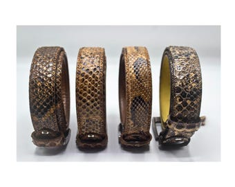 Ręcznie robiony pasek z prawdziwej afrykańskiej skóry węża – egzotyczna skóra pytona, luksusowa brązowa skóra gada, rzemieślniczy pasek unisex, pasek ze skóry węża