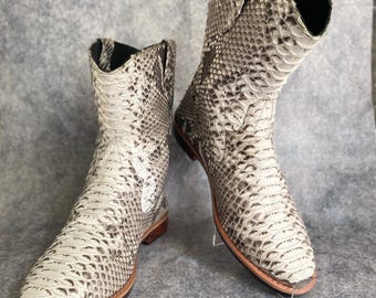 Męskie kowbojskie buty z prawdziwej skóry pytona, ręcznie robione kowbojskie buty do kostki w stylu western, luksusowe kowbojskie buty dla mężczyzn, buty ze skóry węża