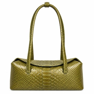 Genuine  Python Leather Handbag , Luxury green olive Snakeskin Purse for Women, snake skin bag, python skin bag , Statement Shoulder Bag