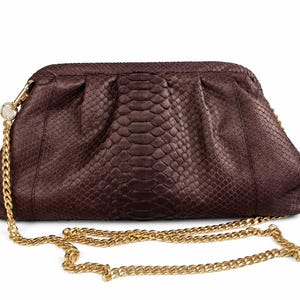 dark brown Python Leather Clutch Bag – Handmade Exotic Leather Evening clutch – Luxury hand Clutch – Statement pouch  . deep brown chocolat
