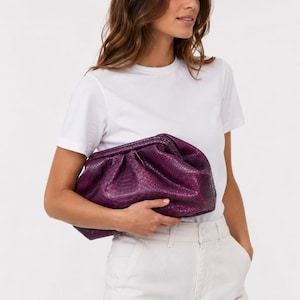 Purple python Leather Clutch, Python Leather Pouch, Handmade Exotic Snakeskin Bag, Luxury Evening Clutch, Statement Designer Bag .