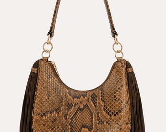 Bolso de mano artesanal de piel de serpiente auténtica – Bolso exótico de pitón – Bolso de hombro artesanal de primera calidad, bolso de piel de serpiente salvaje, bolso de lujo