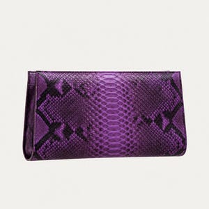Amethyst Purple Python Leather Clutch Bag – Genuine Snakeskin Evening Purse – Handmade Luxury Women's Envelope Clutch , gift for her