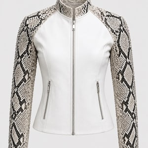 Real Python and Lambskin Leather Jacket, Handmade Exotic Snakeskin Jacket, Premium woman Fashion, Unique Gift Idea ,gift for her