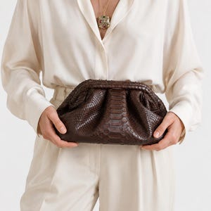 Dark Chocolate Brown clutch , Python Leather Pouch, Handmade Exotic Snakeskin Bag, Luxury Evening Clutch, Statement Designer Bag, deep brown