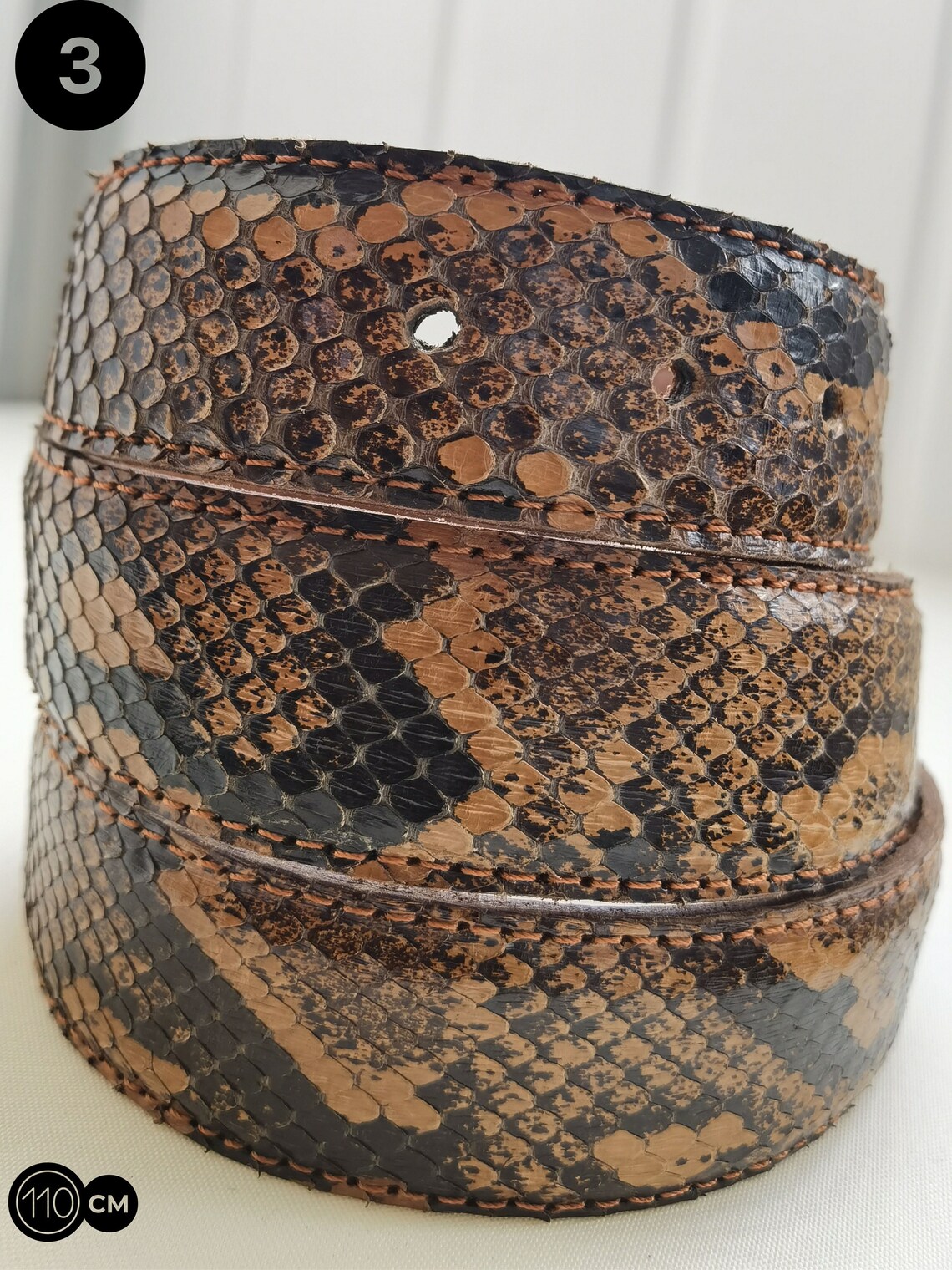 Eastern Counties Leather Faux Snake Skin Leather Belt Dark Brown main image 1