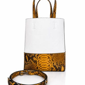Sac cabas de luxe en cuir de serpent véritable – Sac à main fait main blanc à motif peau de serpent avec bandoulière ajustable, accessoire de mode exotique et élégant