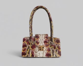 Sac à main en cuir de python véritable, sac à main de luxe en peau de serpent exotique pour femme, sac en peau de serpent, sac en peau de python, sac bandoulière tendance, cadeau idéal.