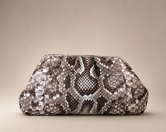 Bolso de mano XL de piel de pitón, neceser de piel de pitón, bolso de piel de serpiente exótica hecho a mano, bolso de noche de lujo, bolso de diseñador llamativo, regalo para ella