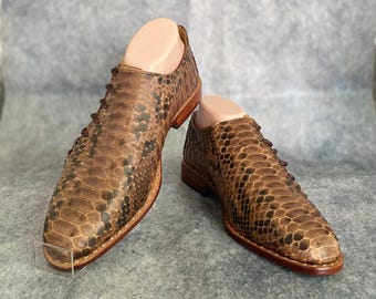 Męskie kowbojskie buty z prawdziwej skóry pytona, ręcznie robione kowbojskie buty do kostki w stylu western, egzotyczne buty ze skóry węża, luksusowe kowbojskie buty dla mężczyzn, brązowe buty ze skóry węża