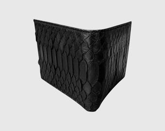 Tarjetero de auténtica piel de serpiente, pitón negra auténtica, regalo para él, cartera de piel de serpiente, cartera de pitón, regalo de Navidad, regalo artesanal para él