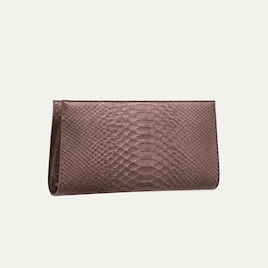 Smoky Brown Python Leather Clutch Bag – Genuine Snakeskin Evening Purse – Handmade Luxury Women's Envelope Clutch