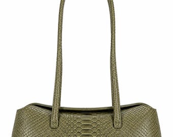 Bolso de mano de auténtica piel de pitón, bolso de lujo de piel de serpiente verde para mujer, bolso de piel de serpiente, bolso de piel de pitón, bolso de hombro llamativo, regalo