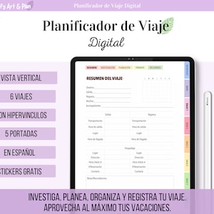 Digitaler Reiseplaner auf Spanisch. Recherche, Planung, Finanzen und Erinnerungen an Ihre Reisen. Digitale Aufkleber.