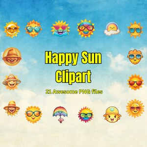 Sun Clipart / Cute Sun Clipart / Cartoon Sun / Clipart para pegatinas, carteles, PNG digital