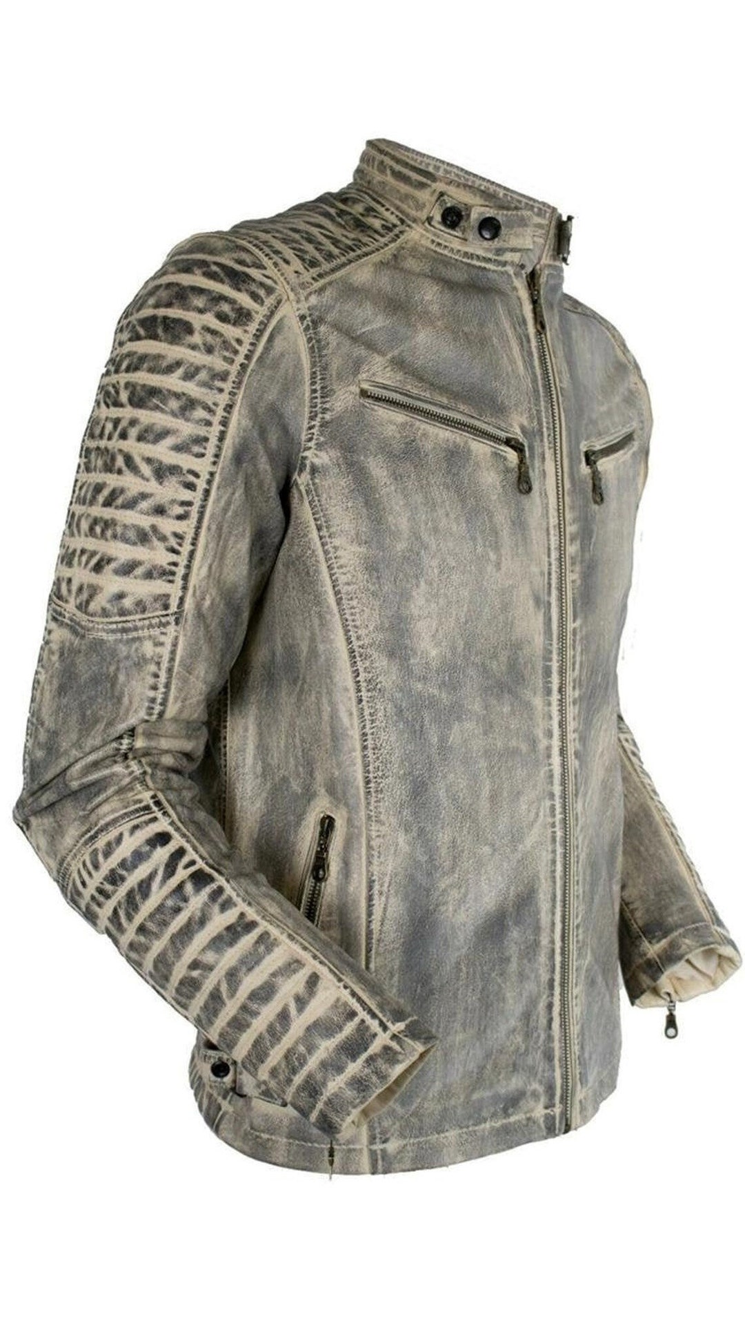 Handmade Cafe Racer Distressed White Bikers Genuine Cowhide - Etsy