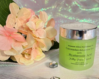 Cucumber & Green Tea - Hyaluronic Jelly Face Mask, Soften- Brighten, For All Skin Types, Improve Elasticity  - Fine Lines, 4 fl oz. jar