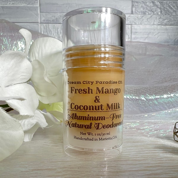 Fresh Mango & Coconut Milk  – Aluminum Free, Chemical Free, Natural Deodorant, Sensitive Skin Formula, Push-Up-Tube, Handmade Deodorant