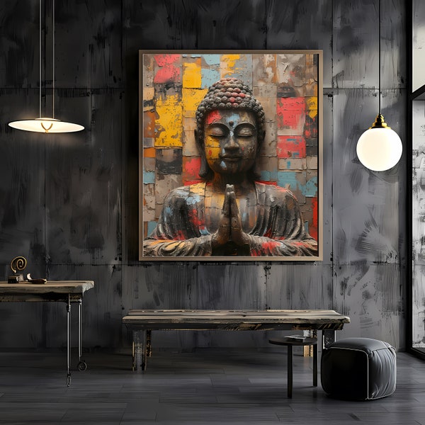 Buddha Wall Art Canvas Print Meditation Poster, Hindu Home Decor Yoga Room Gautama Zen Sign Printable Buddhist Statue Digital Art Buddhism