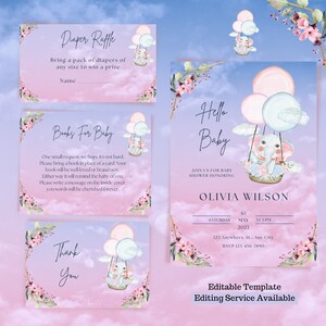 Elephant Baby Shower Invitation Template, Self Editable Template