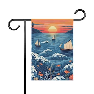 Ocean Waves Gartenbanner, nautische Dekoration für Zuhause, Outdoor Flagge, Strandhaus Dekoration, Sommer Vibes, Gartenflagge
