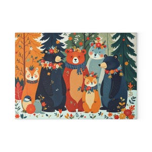 Whimsical Animal Glass Cutting Board, Perfect for Holiday Cooking, Kitchen Decor, Gifts for Nature Lovers, Rustic Homeware