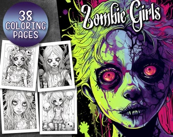 38 Pages Zombie Girls Coloring Book Adult Coloring Pages, Horror Coloring Book Instant Download, Grayscale Coloring Book, Printable PDF File