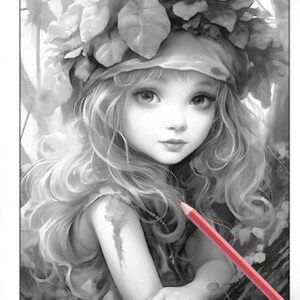 26 Pages Cute Forest Girls Coloring Book Adult Coloring Pages, Instant Download, Grayscale Coloring Book, Printable PDF File image 8