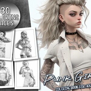 30 Punk Anime Girls Coloring Book - Adult Coloring Pages, Manga, Instant Download, Grayscale Coloring Book, Printable PDF File