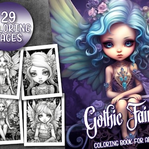 29 Pages Gothic Fairies Coloring Book Adult Coloring Pages, Instant Download, Grayscale Coloring Book, Printable PDF File