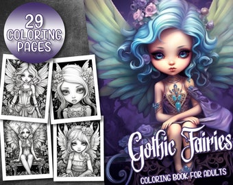 29 pagina's Gothic Fairies kleurboek volwassen kleurplaten, Instant Download, grijswaarden kleurboek, afdrukbaar PDF-bestand