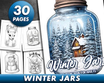 30 Pages Winter Jars Coloring Book Adult Coloring Pages, Christmas Jar Coloring Book, Grayscale Coloring Book, Printable PDF File