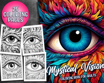 Colorist's Corner 25 Pages Mystic Visions Beautiful Eyes Adult Coloring Pages, Instant Download, Grayscale Coloring Book, Printable PDF File