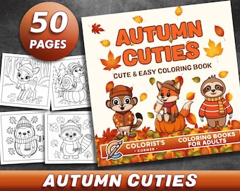 30 Pages Autumn Cuties Coloring Book Adult Coloring Pages, Fall Coloring Book Instant Download, Kids Fall Coloring Book, Printable PDF File