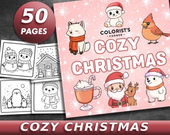 50 Pages Cozy Christmas Coloring Book Adult Coloring Pages, Christmas Coloring Pages for Kids, Big and Bold Coloring Page Printable PDF File